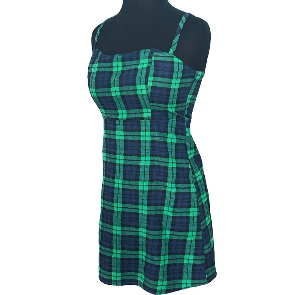 Wild Honey Plaid Flannel Mini Dress Green Navy Size Small